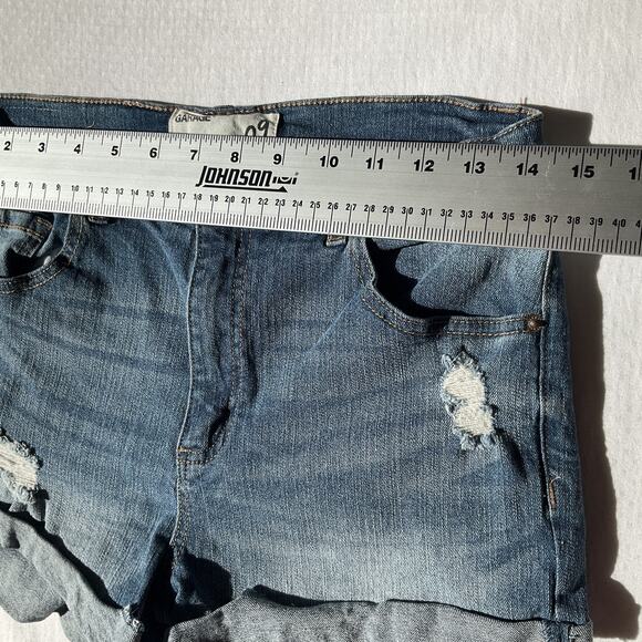 Garage Women Shorts 9 Blue Denim Distressed Button 2" Inseam - Picture 4 of 10